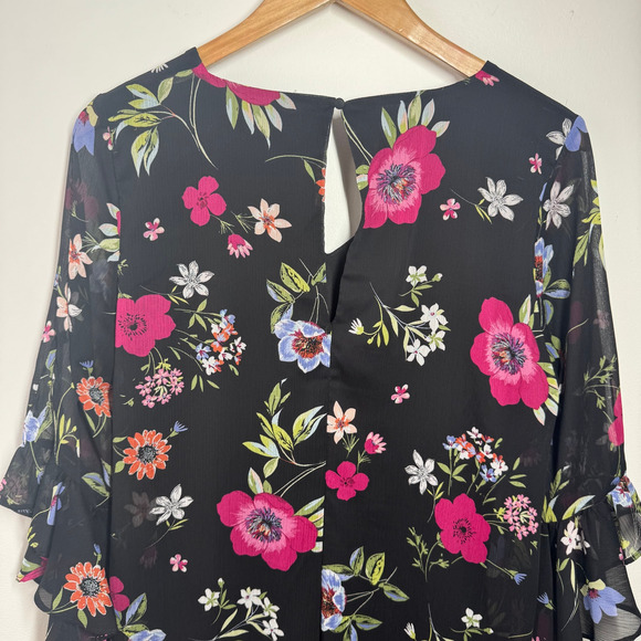 Calvin Klein Dress Women 10 Chiffon Floral Print Bell Sleeve Fairy Spring Party - Picture 7 of 8